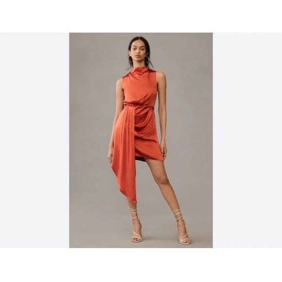 Anthropologie Dresses & Skirts - Anthropologie Women’s 6 Mock-Neck Draped Silk Sleeveless Dress In Baked Paprika.